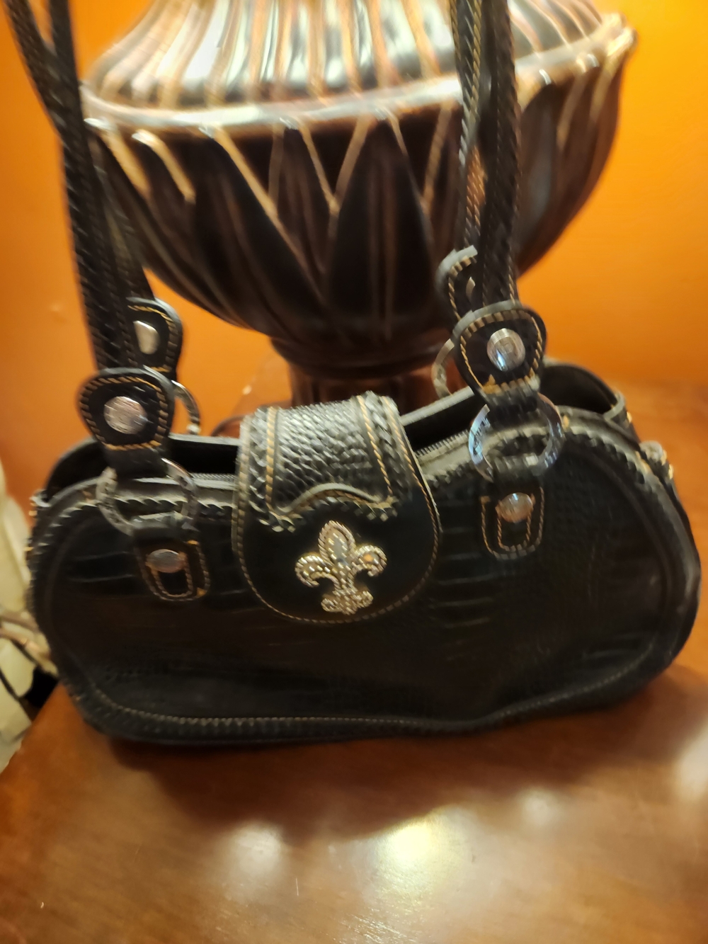 Source Unknown Black Satchel with Fleur-de-Lis Accent